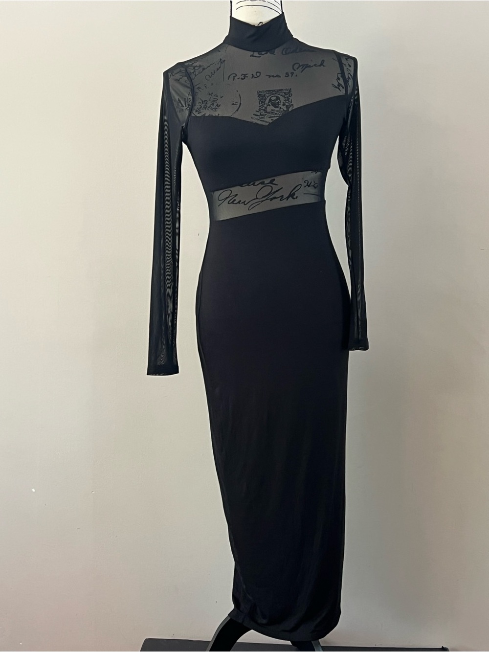 Petal & Pup Black Sheer mesh panel Long Sleeve Maxi Dress ladies small black